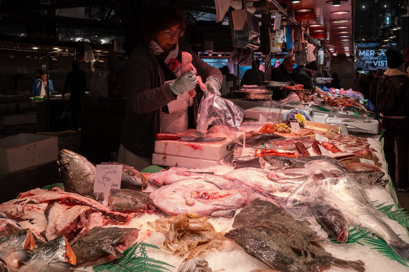 Etal de poissonnerie au marche de la Boqueria, Barcelone