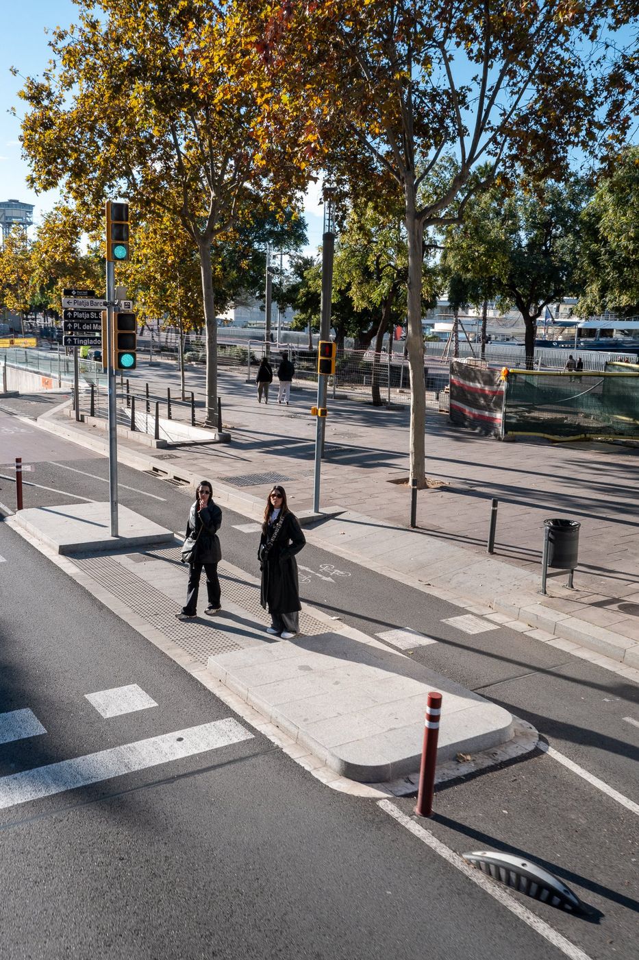 Avenue bordee d'arbres avec passants, Barcelone